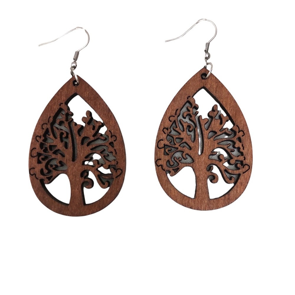 Fansilver African Natural Wooden Dangle Drop Earrings Women's Dark Brown